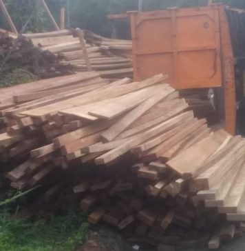 Truck Pengangkut Kayu Olahan Terbalik di Tanjakan Peropelat