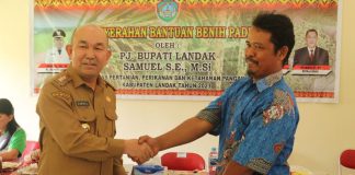 Pemkab Landak Serahkan Bantuan Benih Padi Kepada Poktan Sengah Temila