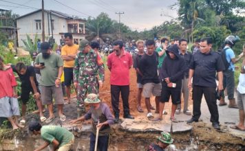 Gotong Royong Warga Bersama TNI Perbaiki Jembatan Penghubung di Desa Garu