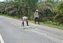 Antisipasi Kecelakaan, Polisi Beri Tanda Pada Sejumlah Titik Lubang Dijalan