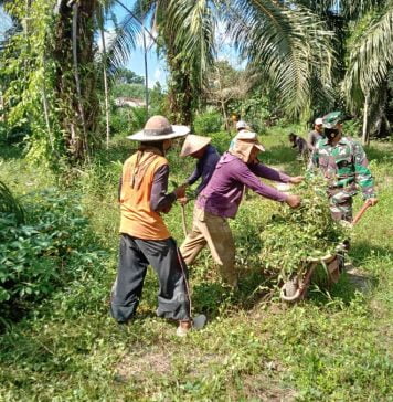 Wujudkan Kemanunggalan TNI, Anggota Denzibang 2/Palangkaraya Gelar Kerja Bhakti Besama Warga