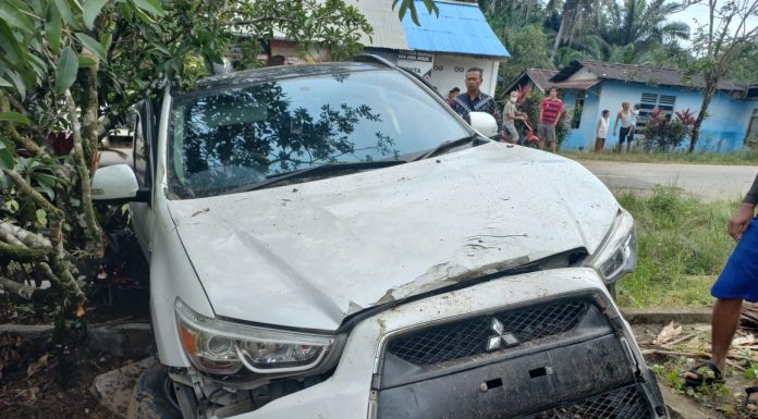 Sebuah Minibus Terlibat Kecelakaan Tunggal di Pahuman, Pengemudi Alami Cidera