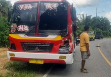 Tabrak Dump Truck Terpakir Ditikungan, Microbus Alami Rinsek Pada Bagian Depan