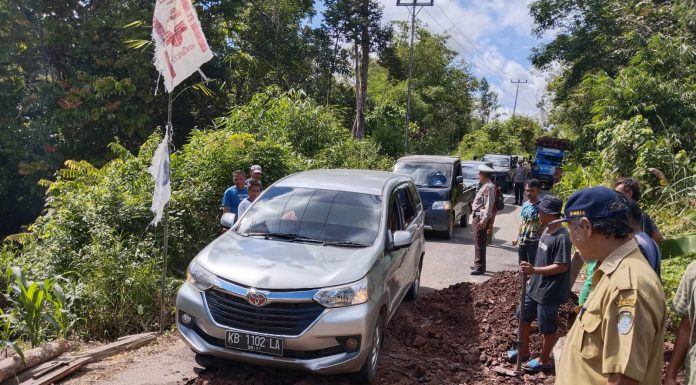 Ruas Jalan Penghubung di Desa Padang Pio Ambruk, Arus Lalulintas Sempat Macet