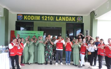 Bakti Sosial Donor Darah Kodim 1210/LDK Sambut HUT Ke – 78 Persit Kartika Chandra Kirana