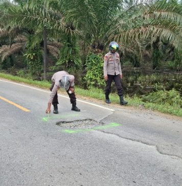 Antisipasi Kecelakaan, Polisi Beri Tanda Pada Sejumlah Titik Lubang Dijalan