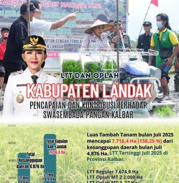 LTT Padi di Landak Tertinggi di Kalbar Selama Empat Bulan Berturut, Juli Capai 7.716,4 Hektare