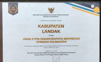 Pemkab Landak Raih Juara 2 TPID Berprestasi Kawasan Kalimantan